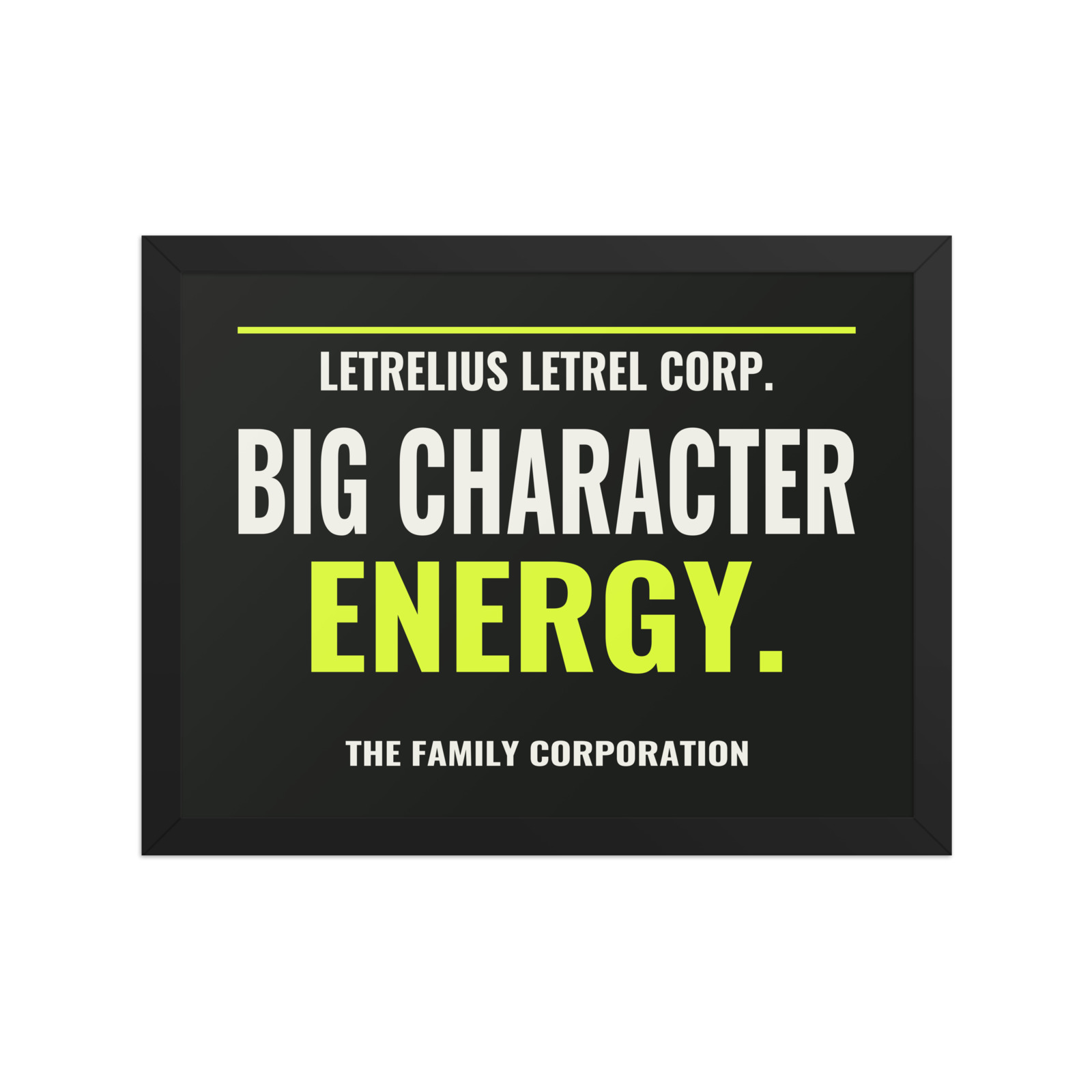 LLC Big Character Framed Print, default. Printful product mockup.