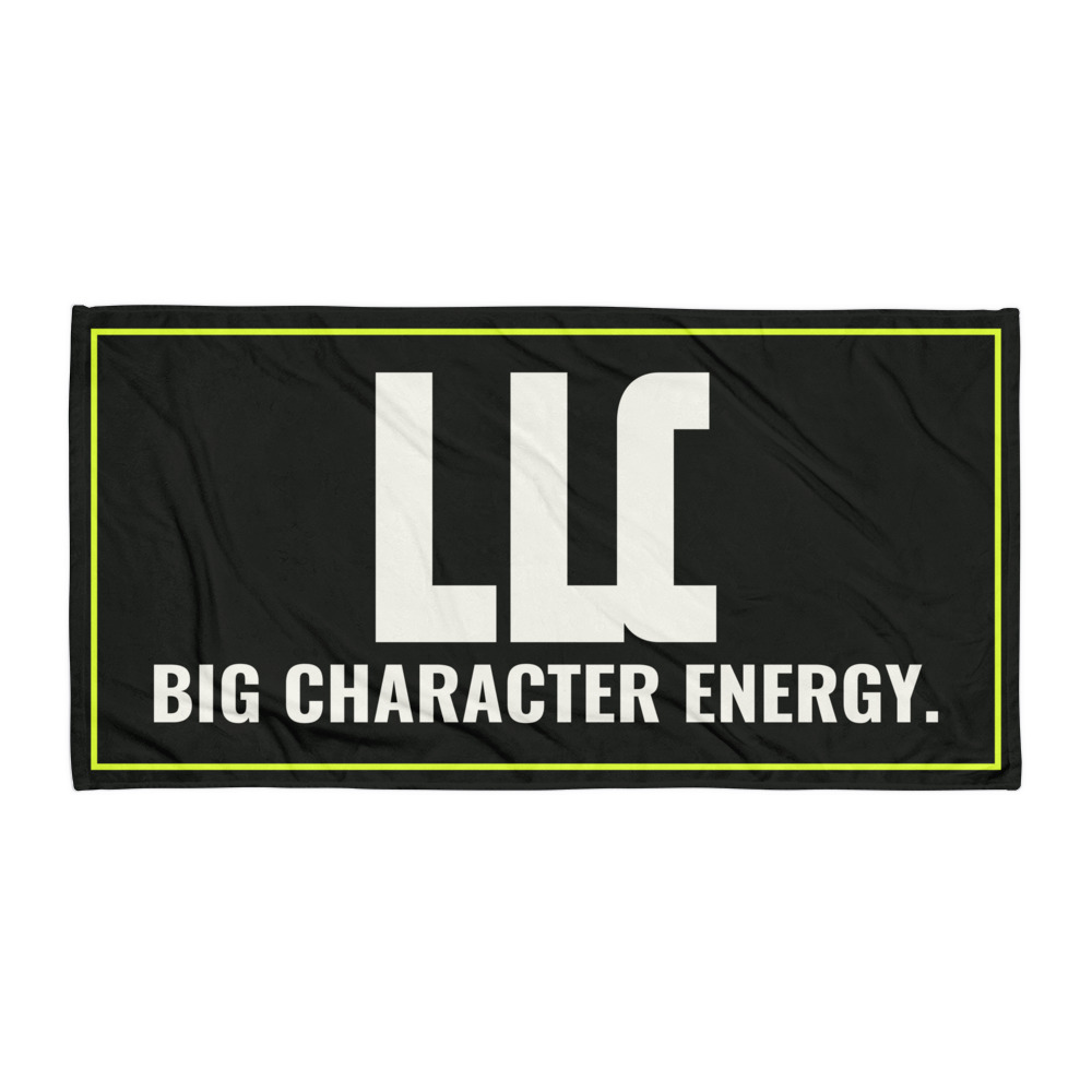 LLC Big Energy Beach Towel, default. Printful product mockup.