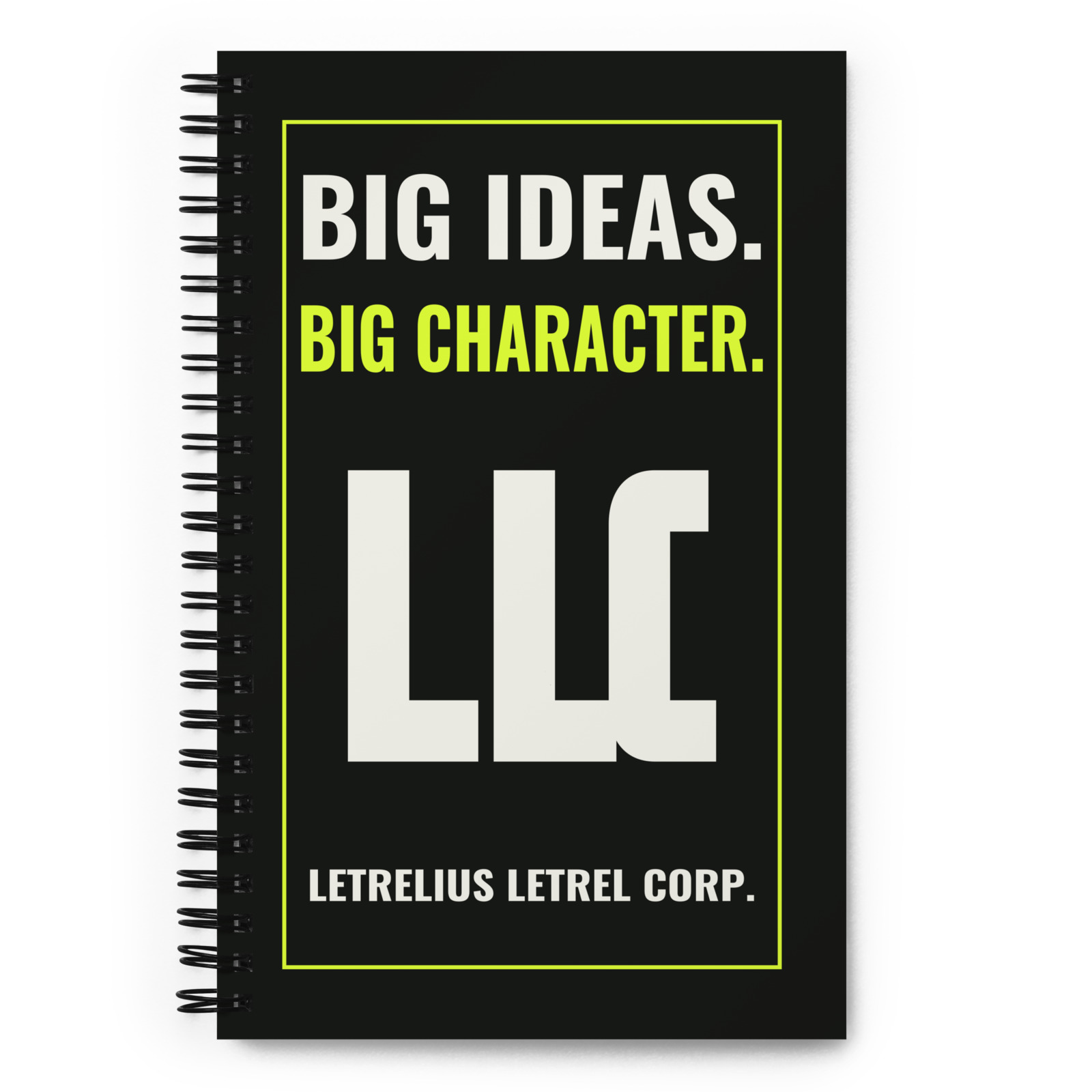 LLC Big Ideas Notebook, front. Printful product mockup.