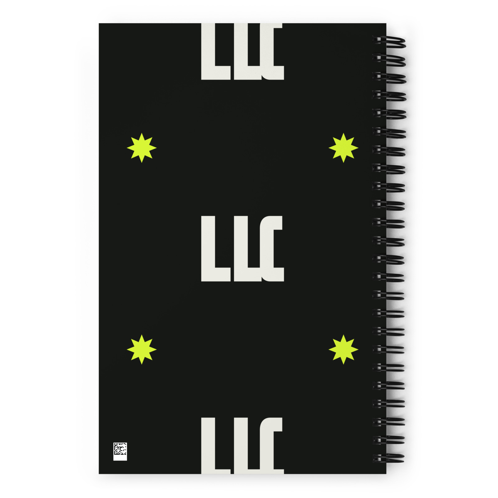LLC Big Ideas Notebook, back. Printful product mockup.
