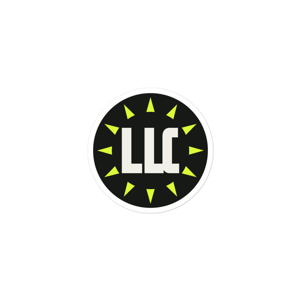LLC Burst Sticker, default. Printful product mockup.