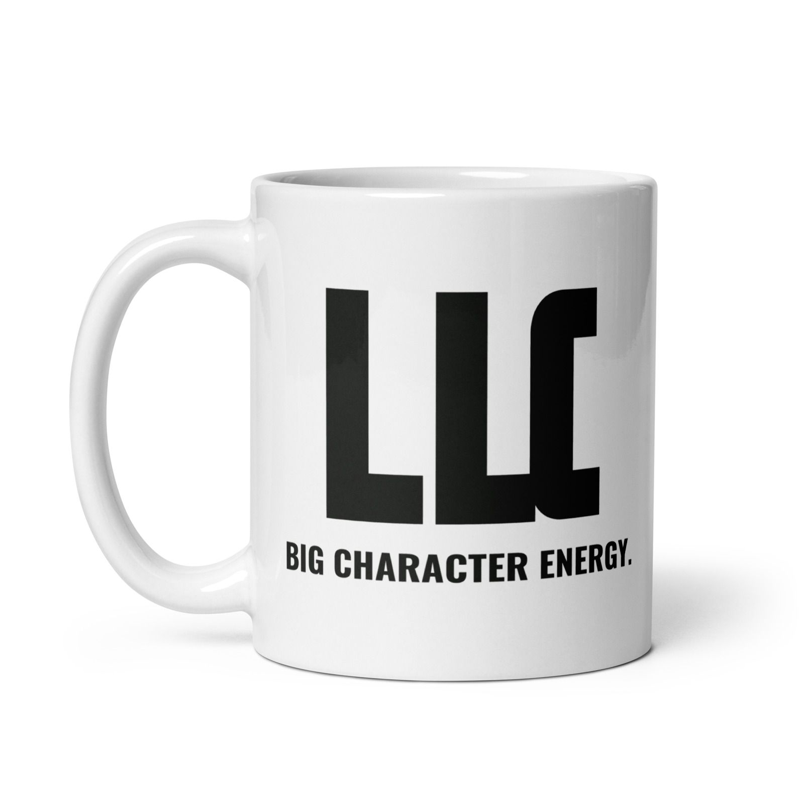 LLC Core Mug, Default Handle on Left. Printful product mockup.