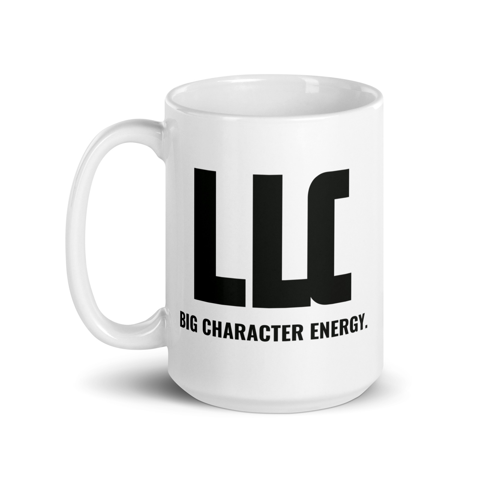 LLC Core Mug, Default Handle on Left. Printful product mockup.