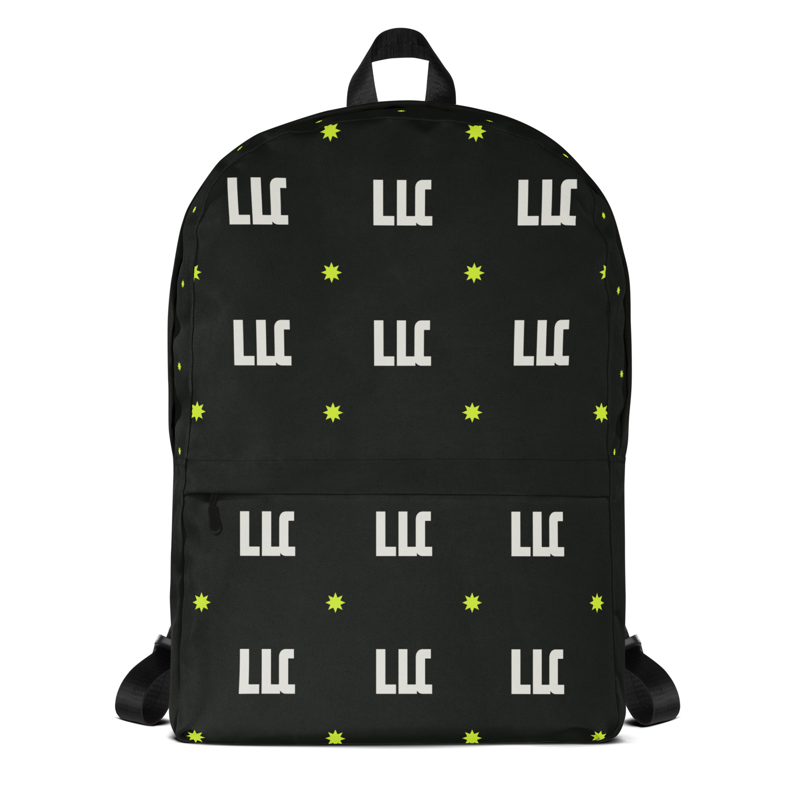 LLC Monogram Backpack, front. Printful product mockup.
