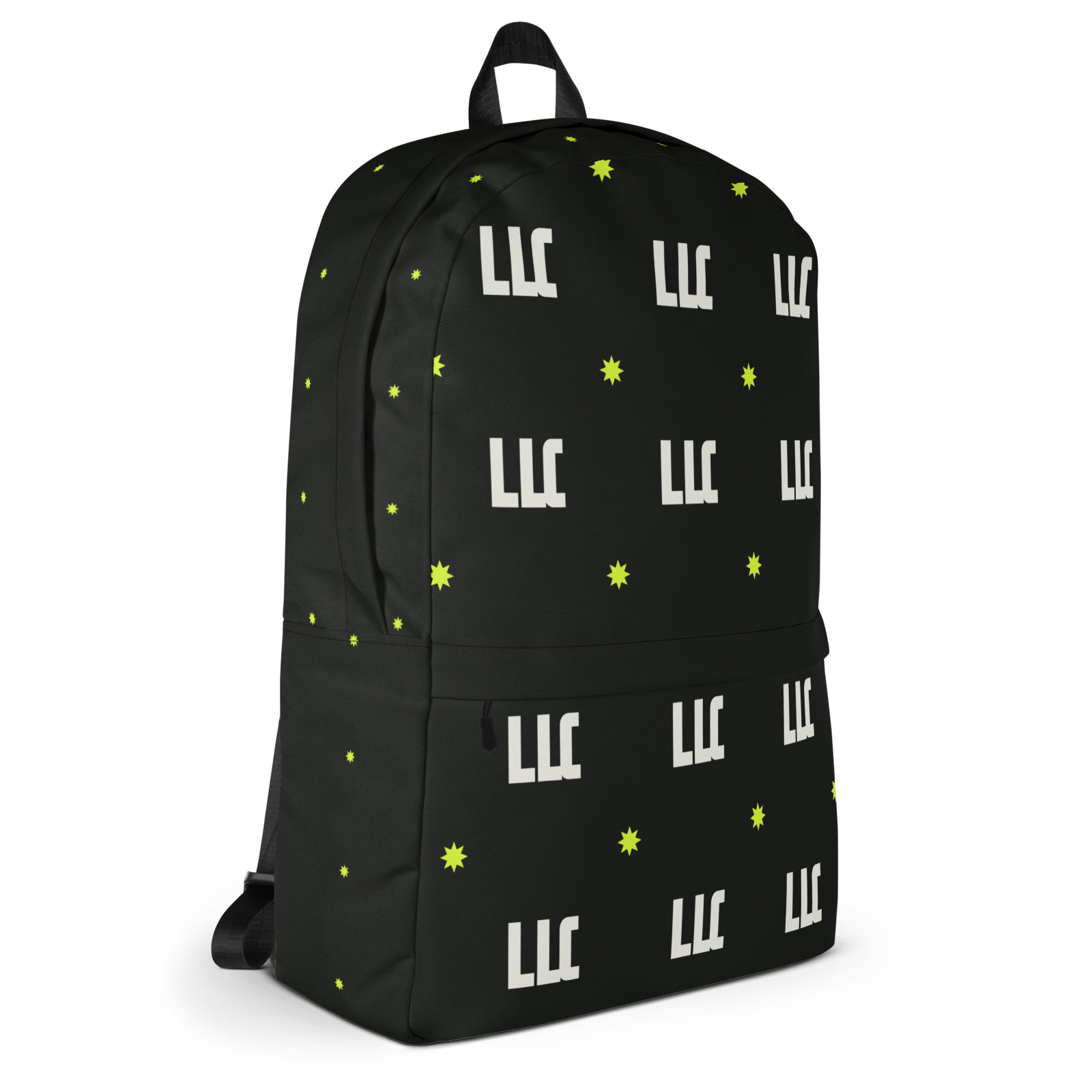 LLC Monogram Backpack, Default Right. Printful product mockup.