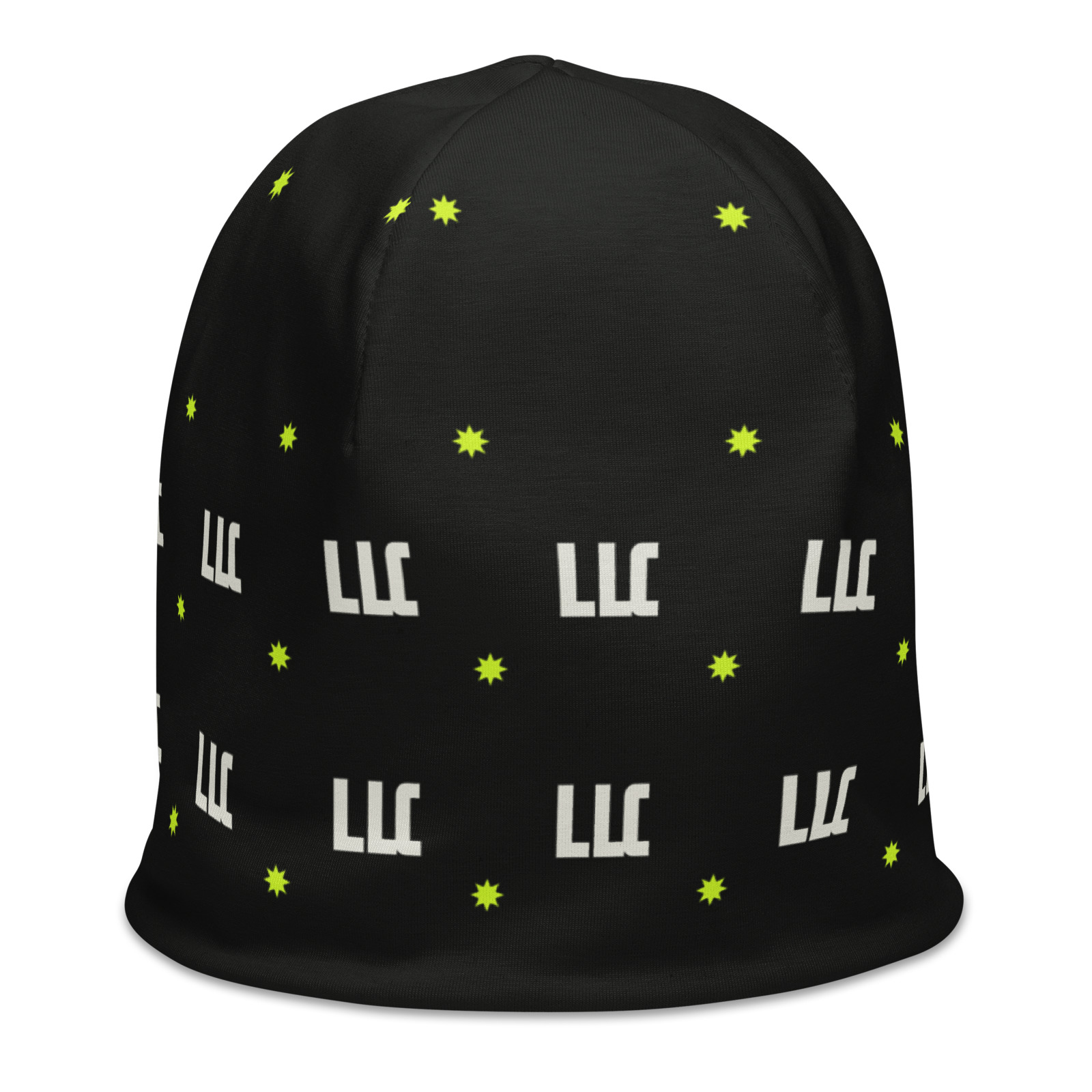 LLC Monogram Beanie, Flat Right Front. Printful product mockup.
