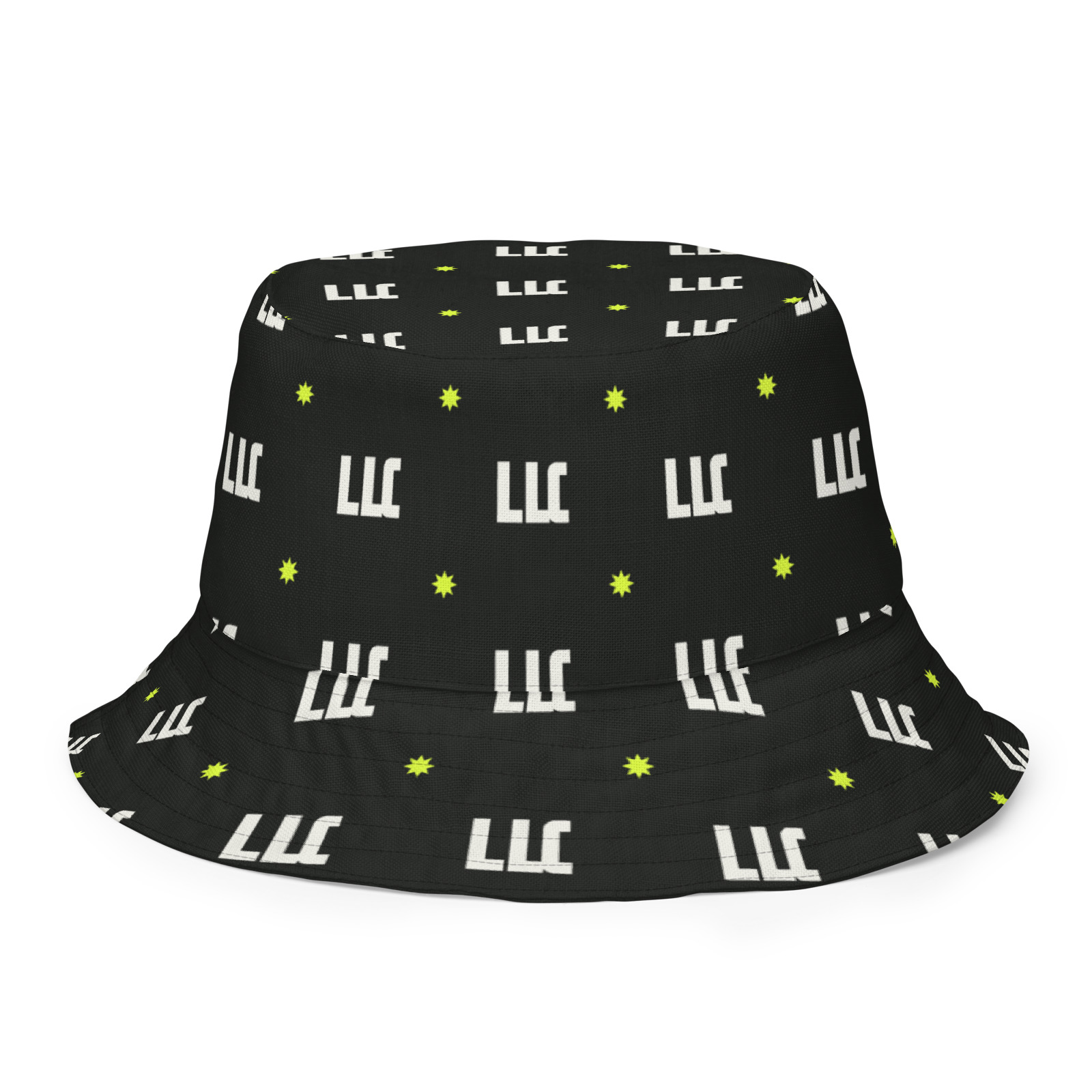LLC Reversible Bucket Hat, outside_front. Printful product mockup.